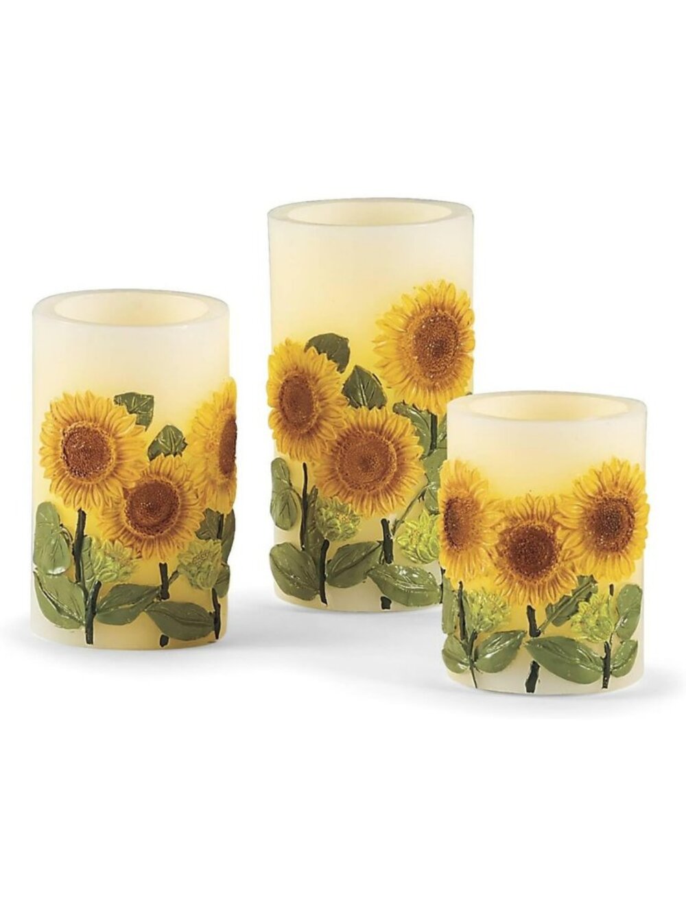 Flameless LED Sunflower Candles Set of 3 | Real Wax Pillar | Battery Operated